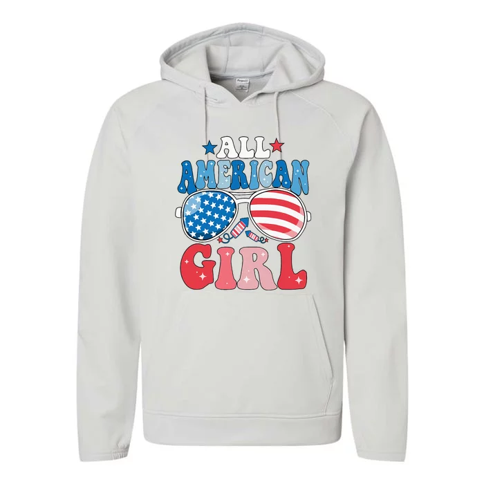 All American Girl Sunglasses 4th Of July Performance Fleece Hoodie