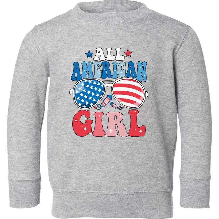 All American Girl Sunglasses 4th Of July Toddler Sweatshirt