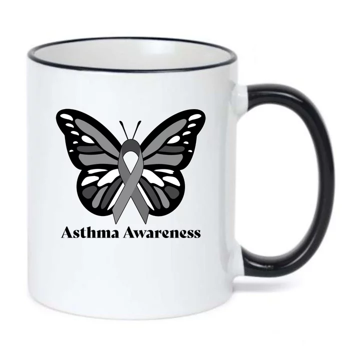 Asthma Awareness Gray Ribbon Butterfly Black Color Changing Mug