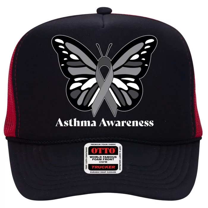 Asthma Awareness Gray Ribbon Butterfly High Crown Mesh Trucker Hat