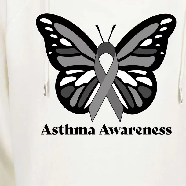 Asthma Awareness Gray Ribbon Butterfly Womens Funnel Neck Pullover Hood