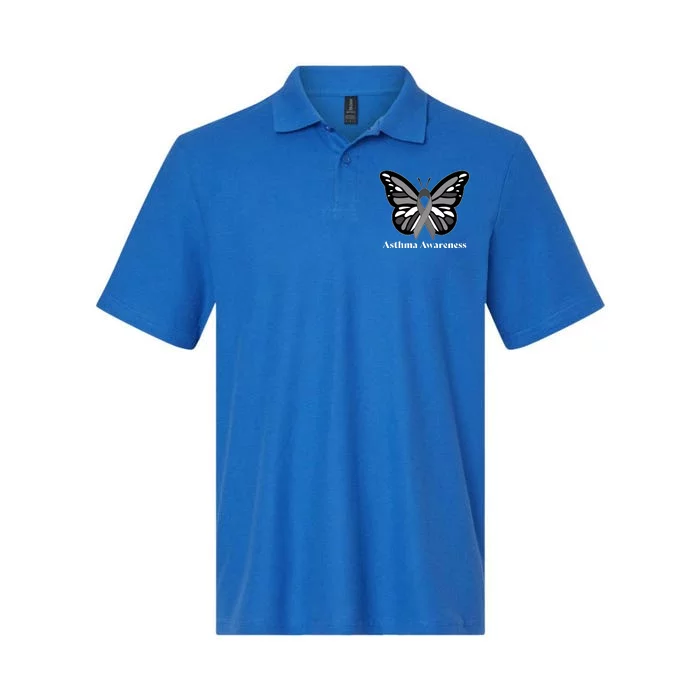 Asthma Awareness Gray Ribbon Butterfly Softstyle Adult Sport Polo