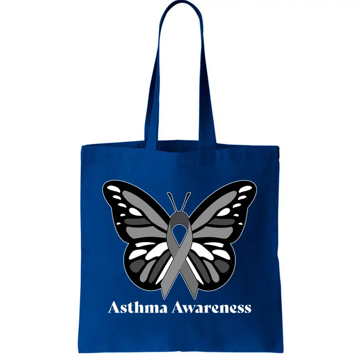 Asthma Awareness Gray Ribbon Butterfly Tote Bag