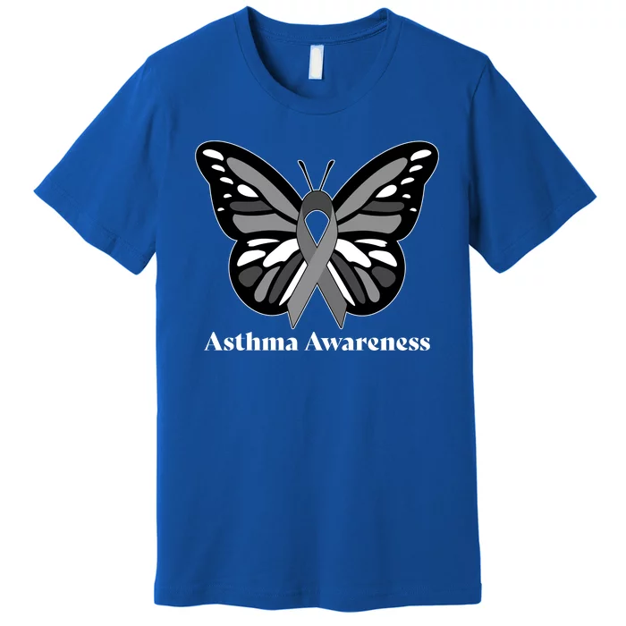 Asthma Awareness Gray Ribbon Butterfly Premium T-Shirt