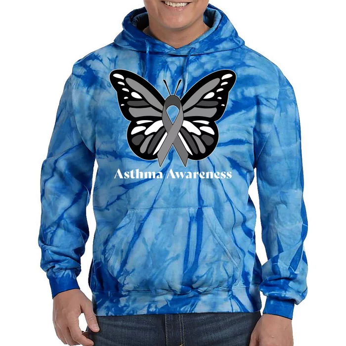 Asthma Awareness Gray Ribbon Butterfly Tie Dye Hoodie