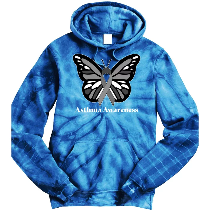 Asthma Awareness Gray Ribbon Butterfly Tie Dye Hoodie