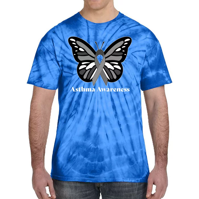 Asthma Awareness Gray Ribbon Butterfly Tie-Dye T-Shirt