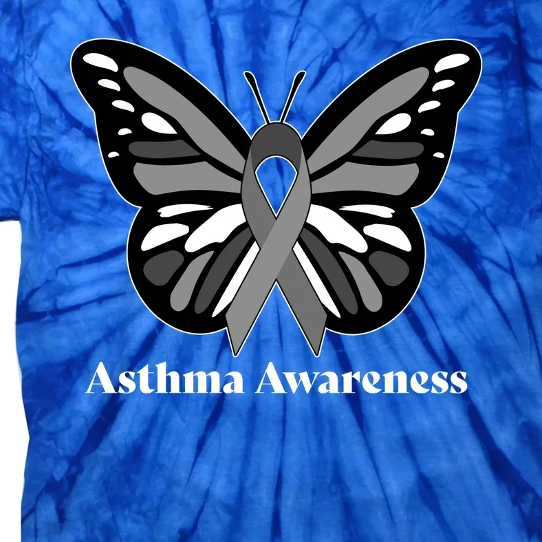 Asthma Awareness Gray Ribbon Butterfly Tie-Dye T-Shirt