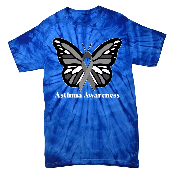 Asthma Awareness Gray Ribbon Butterfly Tie-Dye T-Shirt