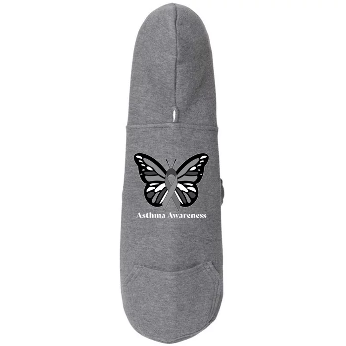 Asthma Awareness Gray Ribbon Butterfly Doggie 3-End Fleece Hoodie