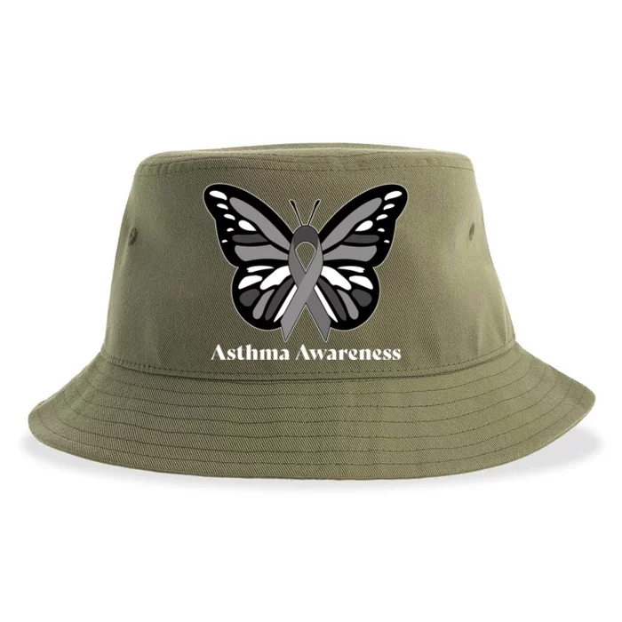 Asthma Awareness Gray Ribbon Butterfly Sustainable Bucket Hat