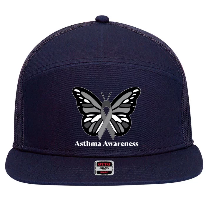 Asthma Awareness Gray Ribbon Butterfly 7 Panel Mesh Trucker Snapback Hat