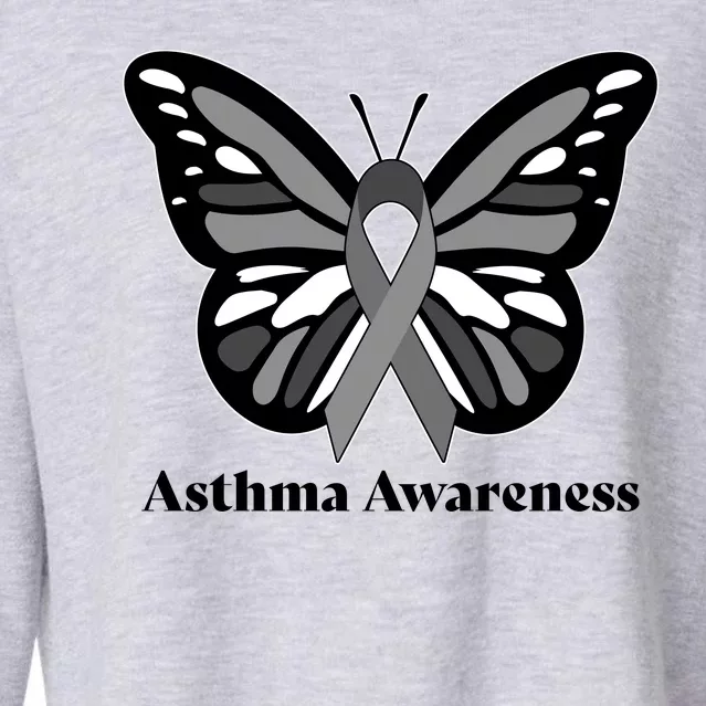 Asthma Awareness Gray Ribbon Butterfly Cropped Pullover Crew