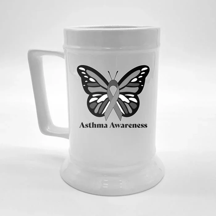 Asthma Awareness Gray Ribbon Butterfly Front & Back Beer Stein