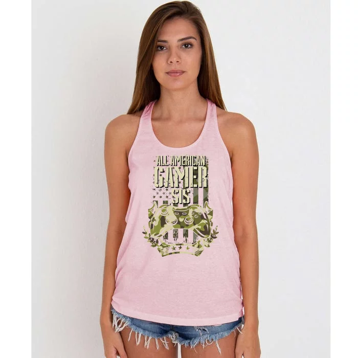 All American Gamer Sis 4th Of July Independence Day Gaming Gift Women's Knotted Racerback Tank