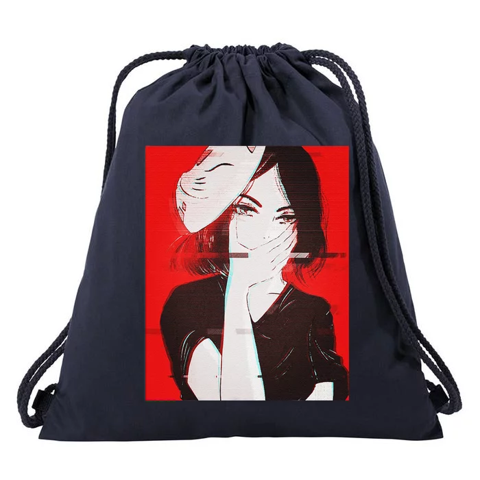 Anime Aesthetic Girl Japanese Gothic Waifu Drawstring Bag