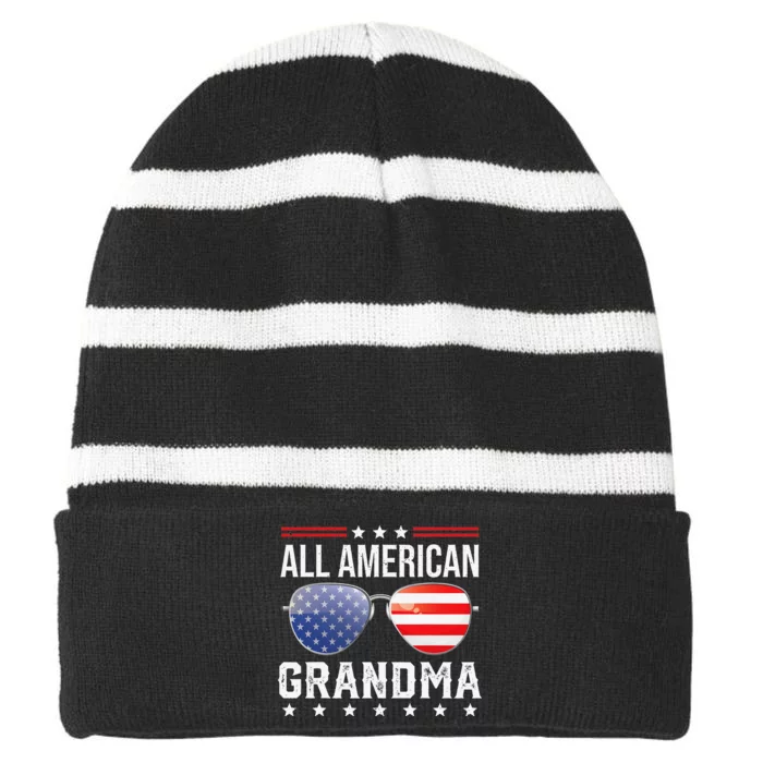 All American Grandma Matching Family Fourth 4th of July Striped Beanie with Solid Band