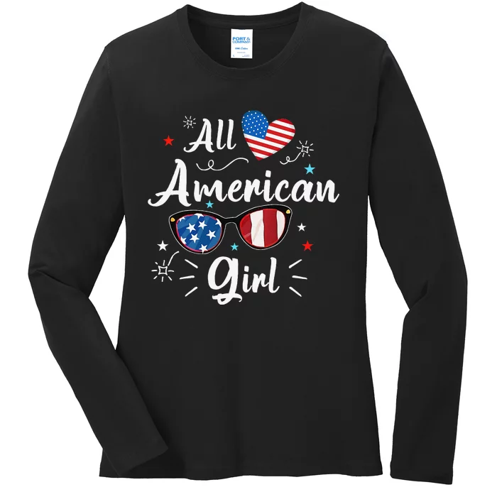 All American Girl Independence Day Apparel Gift Ladies Long Sleeve Shirt