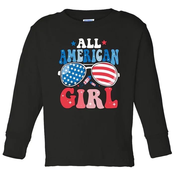 All American Girl Sunglasses 4th Of July Family Matching Toddler Long Sleeve Shirt