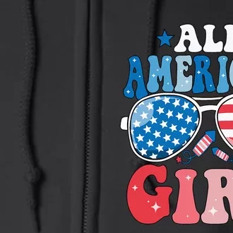 All American Girl Sunglasses 4th Of July Family Matching Full Zip Hoodie