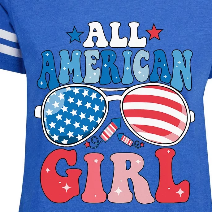 All American Girl Sunglasses 4th Of July Family Matching Enza Ladies Jersey Football T-Shirt