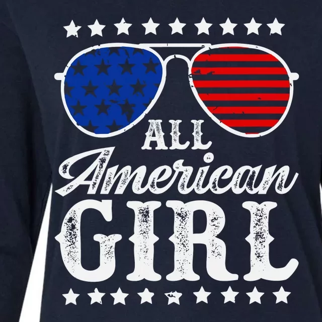 All American Girl 4th Of July Family Matching Sunglasses Womens Cotton Relaxed Long Sleeve T-Shirt