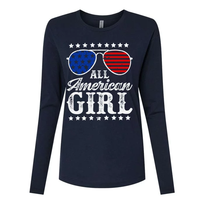 All American Girl 4th Of July Family Matching Sunglasses Womens Cotton Relaxed Long Sleeve T-Shirt