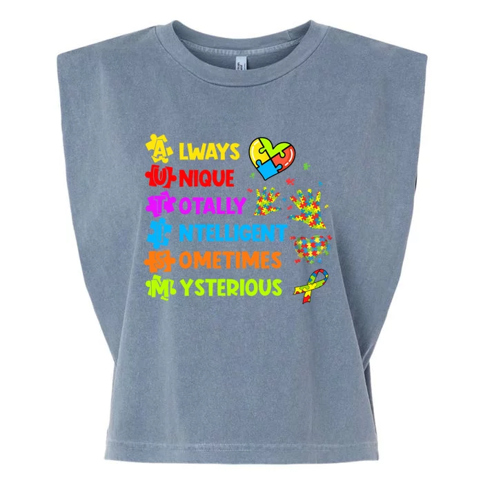 Autism Awareness Gift With Autism Acronym And Puzzle Piece Gift Garment-Dyed Women's Muscle Tee