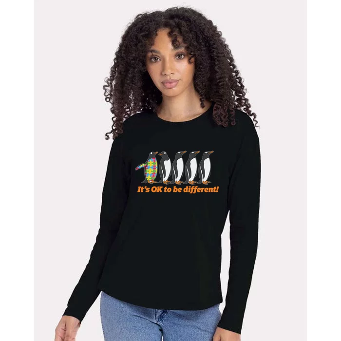 Autism Awareness Gift Funny Gift It's Ok To Be Different Penguin Cute Gift Womens Cotton Relaxed Long Sleeve T-Shirt