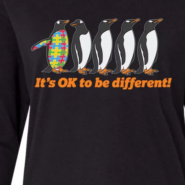 Autism Awareness Gift Funny Gift It's Ok To Be Different Penguin Cute Gift Womens Cotton Relaxed Long Sleeve T-Shirt