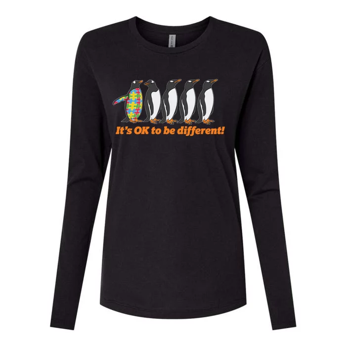 Autism Awareness Gift Funny Gift It's Ok To Be Different Penguin Cute Gift Womens Cotton Relaxed Long Sleeve T-Shirt