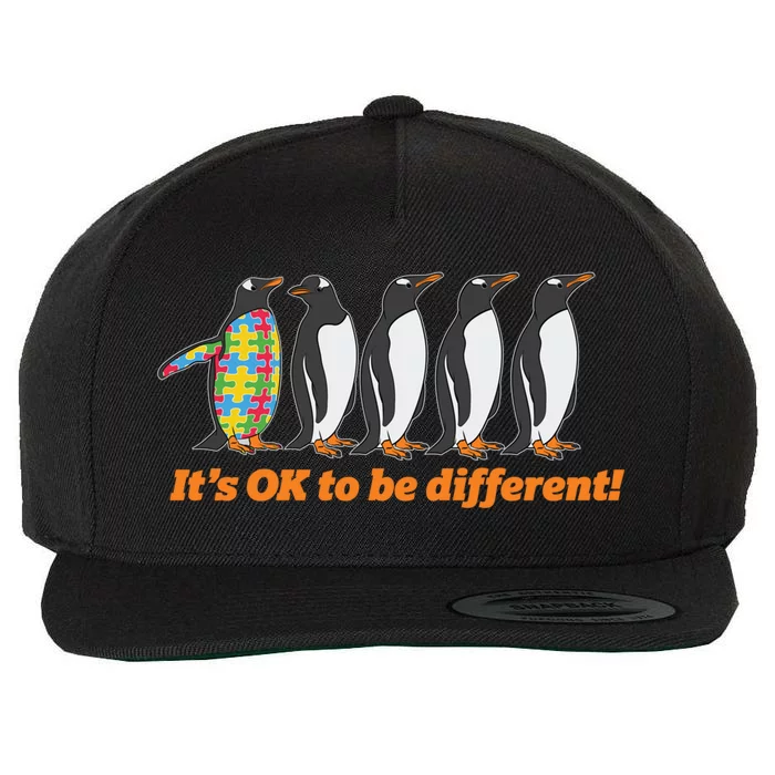 Autism Awareness Gift Funny Gift It's Ok To Be Different Penguin Cute Gift Wool Snapback Cap