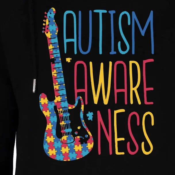 Autism Awareness Guitar Womens Funnel Neck Pullover Hood