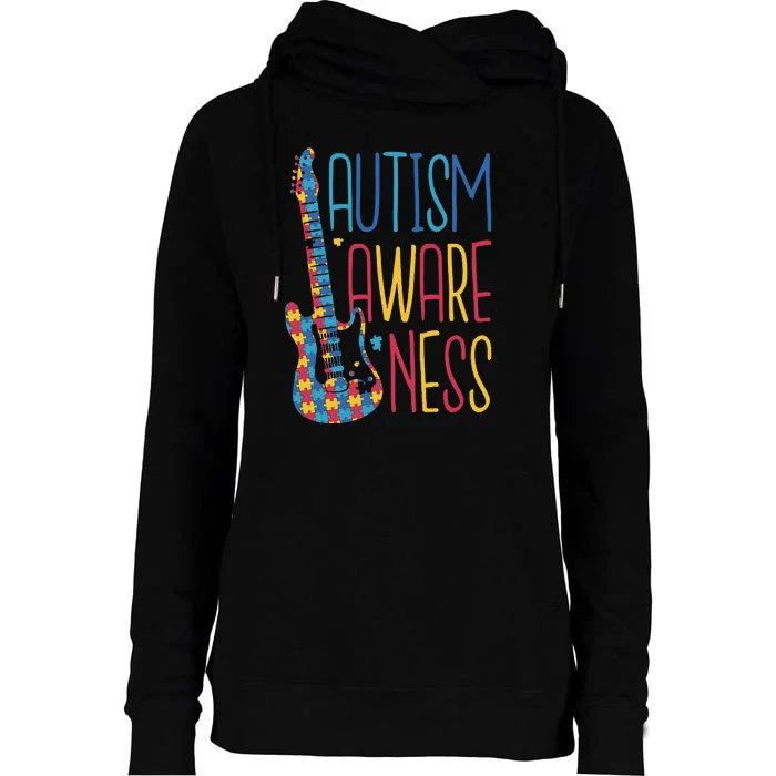 Autism Awareness Guitar Womens Funnel Neck Pullover Hood