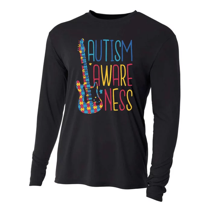 Autism Awareness Guitar Cooling Performance Long Sleeve Crew