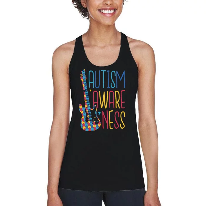 Autism Awareness Guitar Women's Racerback Tank