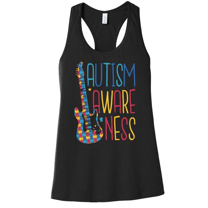 Autism Awareness Guitar Women's Racerback Tank