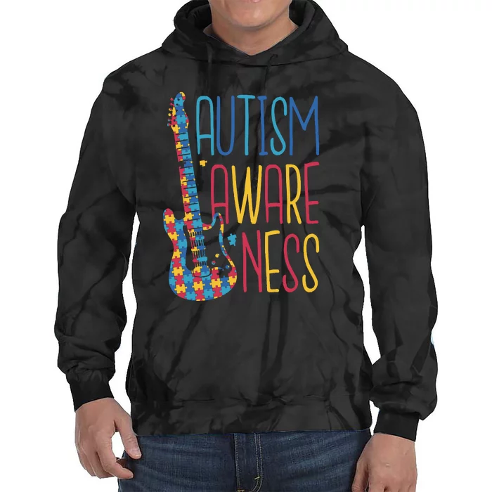 Autism Awareness Guitar Tie Dye Hoodie