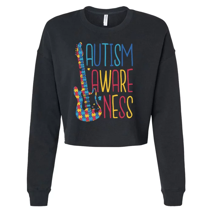 Autism Awareness Guitar Cropped Pullover Crew