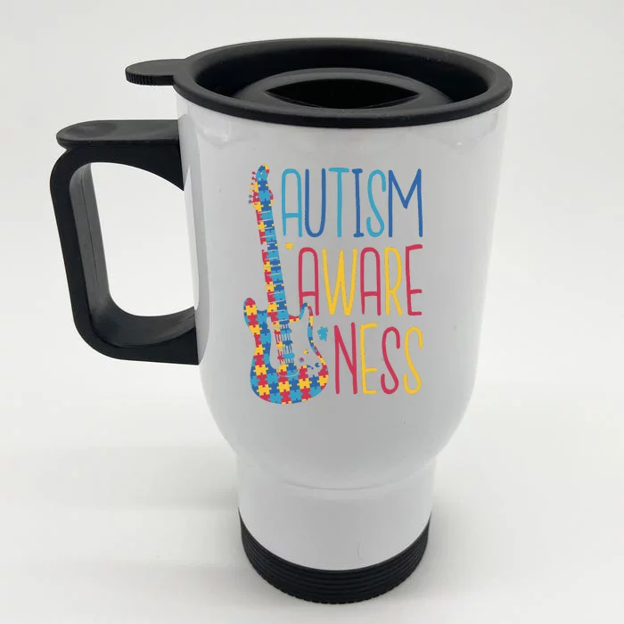 Autism Awareness Guitar Front & Back Stainless Steel Travel Mug