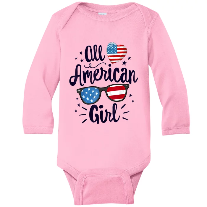 All American Girl Women American Flag 4th Of July Patriotic Baby Long Sleeve Bodysuit