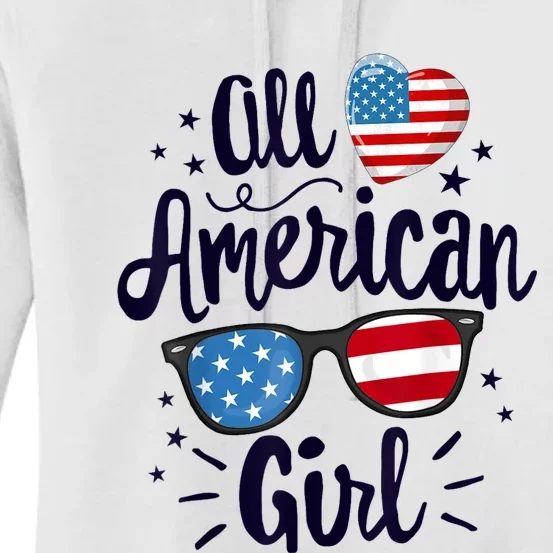 All American Girl Women American Flag 4th Of July Patriotic Women's Pullover Hoodie