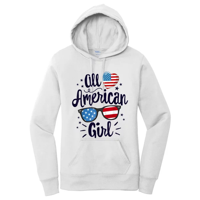 All American Girl Women American Flag 4th Of July Patriotic Women's Pullover Hoodie