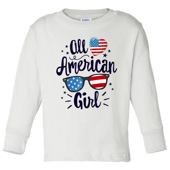 All American Girl Women American Flag 4th Of July Patriotic Toddler Long Sleeve Shirt