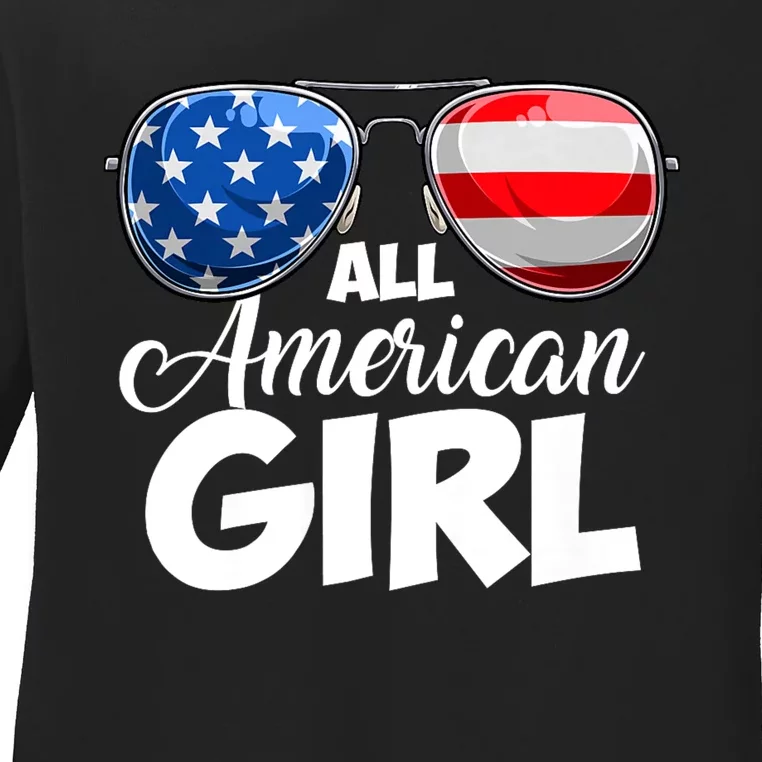 All American Girl Women American Flag 4th Of July Patriotic Ladies Long Sleeve Shirt