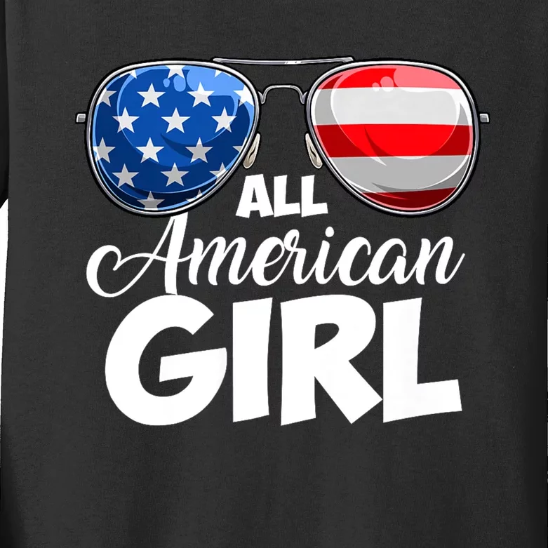 All American Girl Women American Flag 4th Of July Patriotic Kids Long Sleeve Shirt