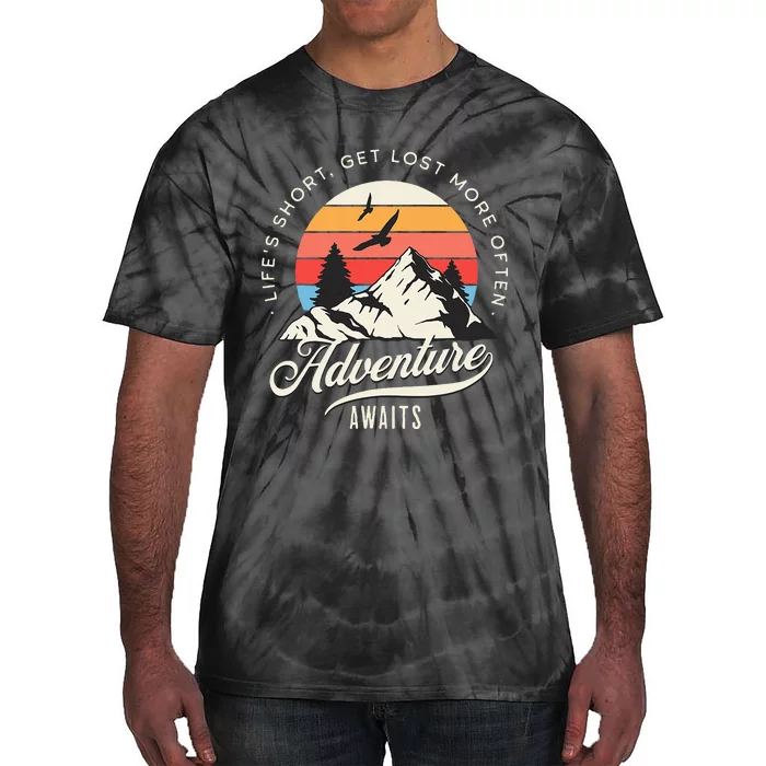 Adventure Awaits Get Lost Mountain Camping Outdoors Tie-Dye T-Shirt