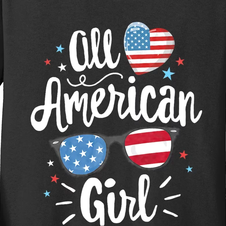 All American Girl Women American Flag 4th Of July Patriotic Kids Long Sleeve Shirt