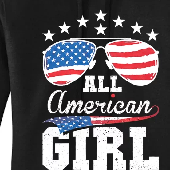 All American Girl Women American Flag 4th Of July Patriotic Women's Pullover Hoodie