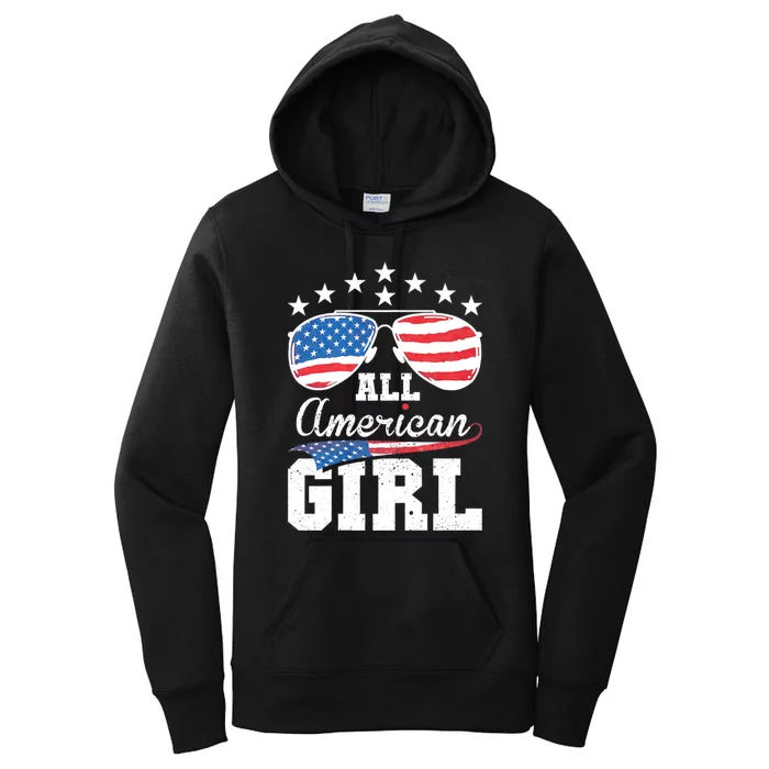 All American Girl Women American Flag 4th Of July Patriotic Women's Pullover Hoodie